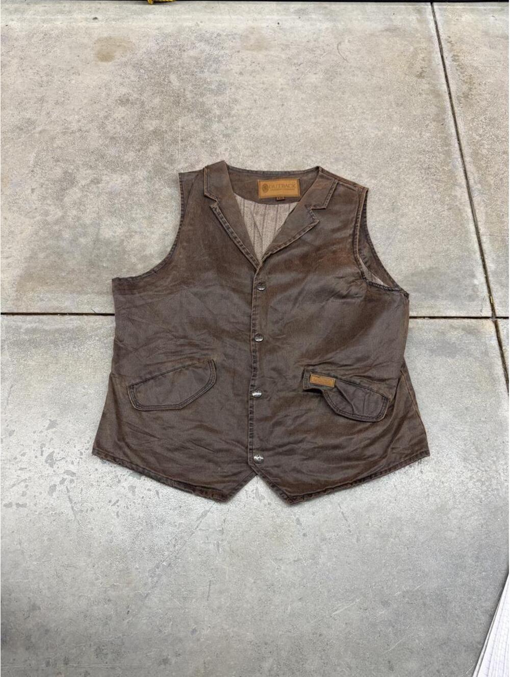 vintage outback brown leather button down vest size large